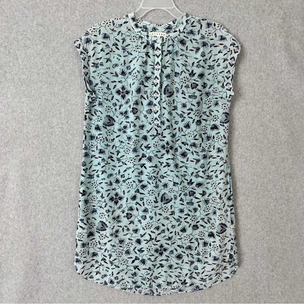 Xirena Dress Womens XS Chandler Blue Floral Cotton Shirt Dress Mini Relax Beach